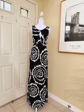 INC International Concepts Black & White Tie-Dye Keyhole Maxi Dress Plus Size 0X